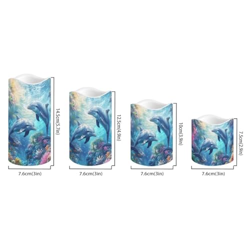 Image of Sea Dolphin Flameless Candles with Remote Color Changing Battery Operated Pillar Candles with Flickering Flame Electric Fake Plastic Candles Tea Light Living Room Dining Table Decor