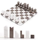 Elysian Marble Modern Chess Set – Handcrafted Borderless Marble Chess Board with Minimalist Geometric Pieces, Luxury Decorative Chess Game for Coffee Table, Home Décor & Gifts