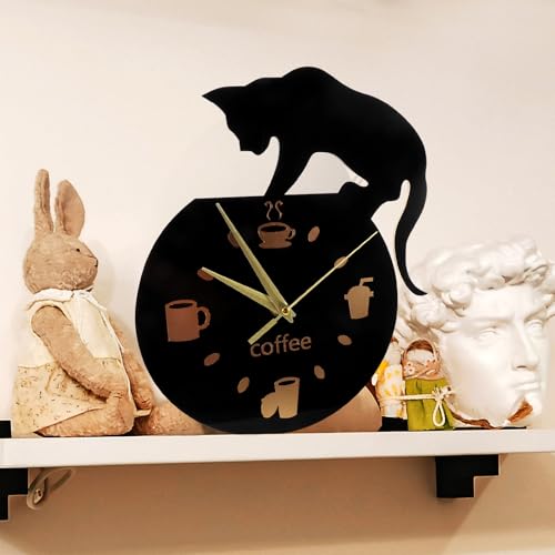 Horloge murale de chat cartoon de découpe précise en bois