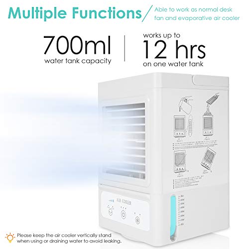 Evaporative Air Cooler 5000mAh Battery Operated Personal Portable Air Conditioner Fan & Humidifier for Room Office Table Outdoor, 700ML Water Tank 120°Auto Oscillation