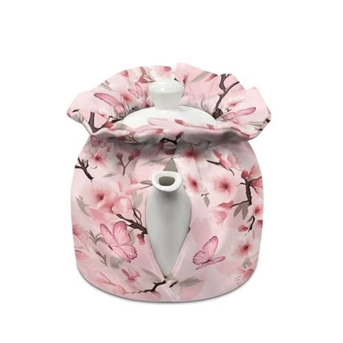 Image of Pink Cherry Blossom Tea Pots Cosy Cotton Tea Cosy for Teapots Dust Cover Breakfast Insulation Lid Warmer Tea Cosy Kitchen Coffee Table Decorative Accessories