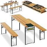 BAKAJI Set 3 Pezzi Birreria con Tavolo Pieghevole e Panche da Esterno, Struttura in Acciaio Comoda, Seduta Ergonomica e Resistente, Ideale per Giardino, Bar, Campeggio, Sagra (170 cm)