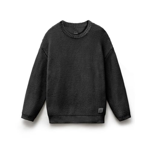 Men's Knit Sweater Heavyweight Crewneck Loose Fit Drop Shoulder Solid Textured Knitted Pullover3