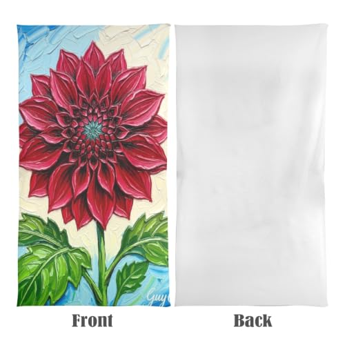 Toallas de baño portátiles Bovnobca con pintura al óleo Red Dahlia, toalla de playa grande, suave, súper absorbente y de secado rápido, multifuncional para deportes, fitness, yoga, 31" x 71" miniatura 2