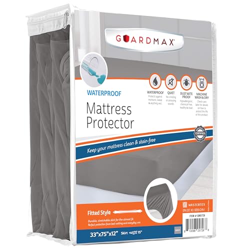 Image of Guardmax Jersey Knitted Cot Size Mattress Protector - Waterproof & Dust Mite Proof Mattress Cover with Stretchable Pockets - Soft, Comfortable, & Noiseless Waterproof Fitted Sheet.(33 x 75 X 12)
