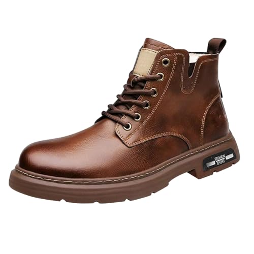 Botas de moto para hombre, clásicas, con cordones, impermeables, antideslizantes, para el tiempo libre, botas de senderismo al aire libre, café, 41 EU