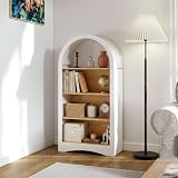 47" Freestanding Display Rack with Woodgrain Shelves, Arched Multifunctional Storage Cabinet, 4-Tier Open Shelf, Small Space Accent Bookcase for Living Room, Bedroom, Entryway(White)