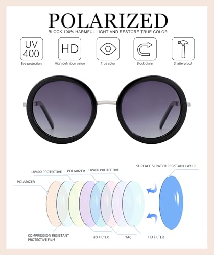 Image of Joox Oversized Round Sunglasses for Women, Retro Polarized Sun Glasses with UV Protection