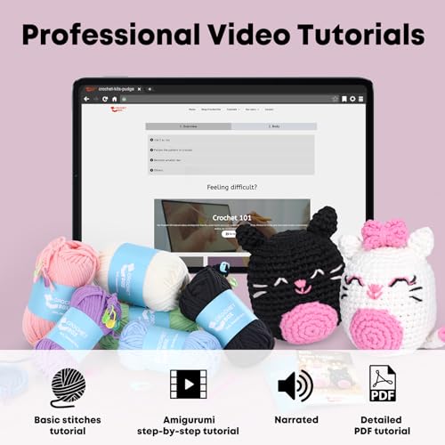 Crochet Kit for Beginners: 2 PCS Cats Animal Crochet Kit, Including Step-by-Step Video Tutorials, Instruction, Hook, Surprise Gift for Adults, Relaxing Crafts