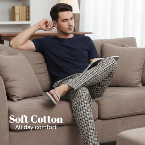 Image of DIGITAL SHOPEE Men's Cotton Premium Checkered Pajama, Casual Loungewear, Comfortable Sleepwear