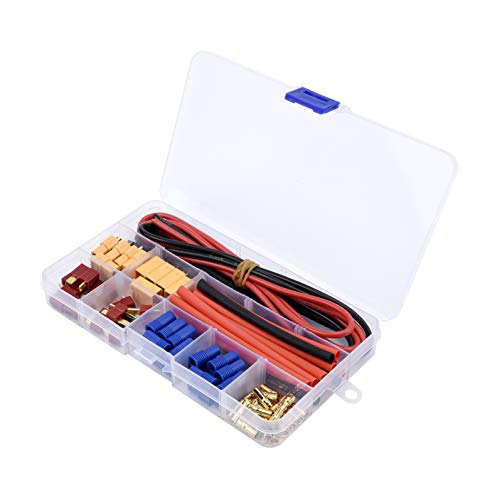 Fpvdrone Deans T-Plug Ec3 Xt60 Male Female Connector Adapters With 14Awg Silicone Wire And Heat Shrink Tubes For Rc Esc Lipo Battery Motor(52Pcs) #TOP6