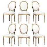 sillas luis xvi Delicada y estable: El marco y las patas de madera de caucho hacen que estas sillas de comedor vintage sean resistentes y duraderas. La parte de madera adopta un acabado envejecido en color claro, elegante y sofisticado, sin perder su encanto retro y nostálgico. La madera clásica y los detalles tallados crean una atmósfera vintage, suave, cálida y serena. Las patas de madera con protectores blancos aportan mayor estabilidad y ayudan a proteger el suelo. Capacidad de carga: 150 kg.
