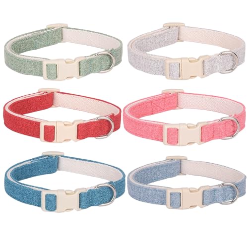 Cotton Hemp Adjustable Dog Collar - 6 Pack