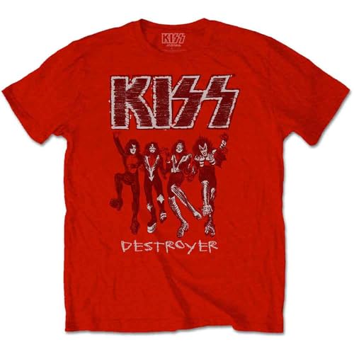 KISS T Shirt Destroyer Sketch Band Logo Official Mens Red XL