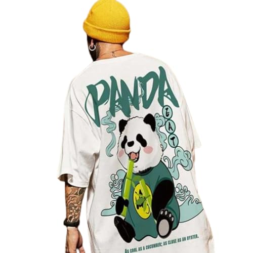 Image of Oversize Tshirt for Men Black Cotton Half Sleeve Stylish Back Printed Trendy Down Shoulder Baggy fit Casual Summer Print wear | PandaCoolWhite