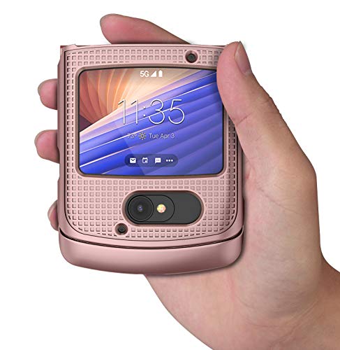Case For Motorola Razr 5G Flip Phone, Nakedcellphone [Rose Gold Pink] Protective Snap-On Hard Shell Cover [Grid Texture] For Motorola Moto Razr 5G Flip Phone (2020) Xt2071 #TOP4