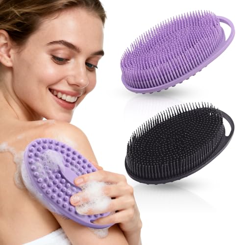 2 Pack Silicone Body Scrubber, Exfoliating Shower Scrubber for All Skin