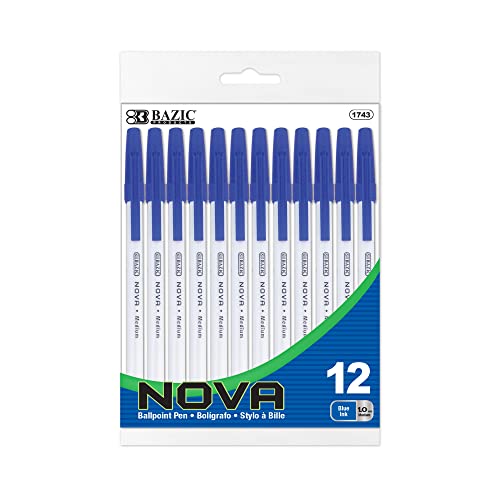 Bazic Ballpoint Pen Nova Blue Color Stick Pens, 1.0 Mm Bold Point Smooth Writing Smooth Writing, For Office School Teacher (12/Pack), 1-Pack #TOP20