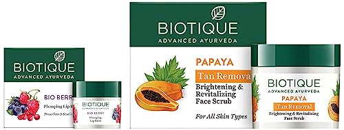 Image of Biotique Bio Papaya Revitalizing Tan Removal Scrub, 75G And Biotique Bio Berry Plumping Lip Balm Smoothes & Swells Lips, 12G
