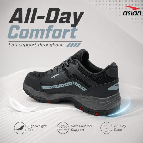 Image of ASIAN Protective-01 Men's Safety Shoes | Breathable Mesh Upper, Heavy-Duty Grip Sole, Lace-Up Work Shoes for Construction & Factory Use