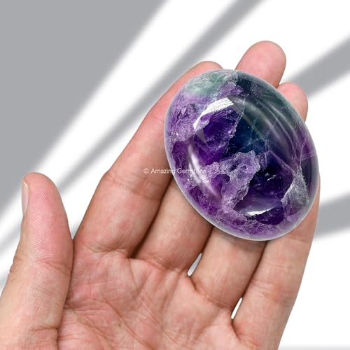 Image of Purple Fluorite Crystals and Healing Stones - Large Palm Stone Crystals Piedra - Crystal for Good Luck, Positive Energy, Meditation - Unique Stocking Stuffers and Birthday Gifts for Women, Men