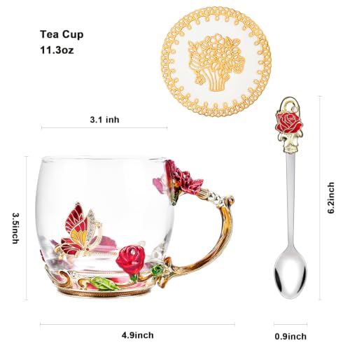 Tea Cup Glass Coffee Enamels Mug Gifts for Mom Women Christmas Birthday - Image 3