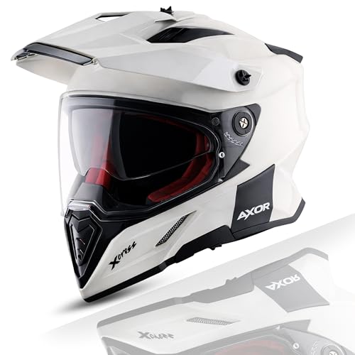 Image of Axor X Cross ISI ECE DOT Certified Full Face Dual Sport Peak Off Road Helmet for Men and Women White Red XL