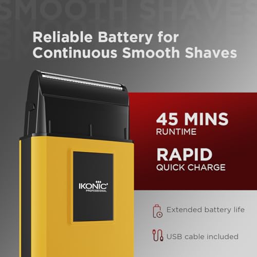 Image of Ikonic Professional Electric Shaver, Ultra Thin, Cordless, Rechargeable Men's Travel Razor for Face Care, Beard for Salon Professionals, Barbers and Salon-Like Shave at Home - Yellow