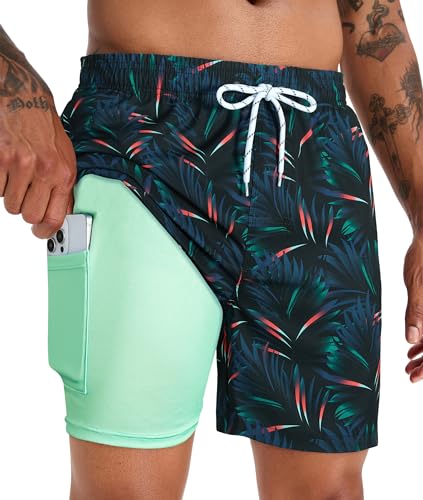 Image of APTRO Men's Swim Trunks with Compression Liner 5 Inch Bathing Suit Beach Swimsuits