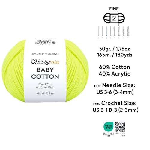 Image of Baby Cotton Blend Yarn - Soft Sport Weight Yarn for Crochet & Amigurumi - 50g /180yds - 60% Cotton 40% Acrylic - Ideal for Baby & Knitting Proj.(Marigold Yellow, 1 Ball)