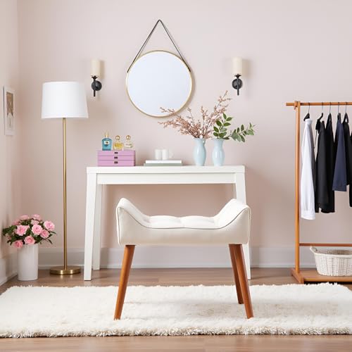 Atahome Dressing Table Stool Vanity Stool - Elegant And Comfortable Padded Makeup Dressing Table Chair For Bedroom Petunia (Cream) - 6
