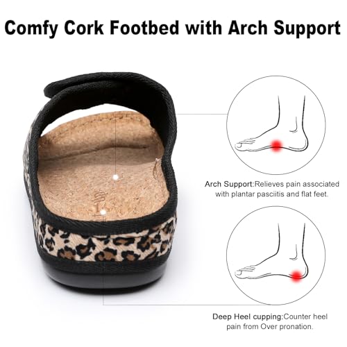 Git-up Womens Cork Footbed Slippers with Arch Support for Plantar Fasciitis Pain Relief, Open Toe Adjustable Indoor Outdoor Orthopedic House Shoes2