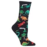 Hot Sox Women's Animal Series Novelty Fashion Casual Crew Socks, Dinosaurs (Black), Shoe Size: 4-10 (Sock Size 9-11)
