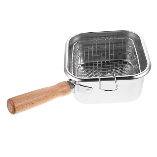 FUNNETOYU Freidora portátil freidora para casa Fryers de profundidad para uso en el hogar para la estufa olla pequeña olla con cesta de madera Plata