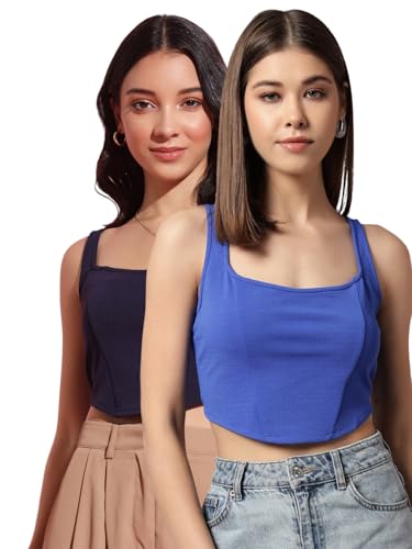 Image of Trend Arrest.ed Women's Stretchable Corset Style Crop Top | Square Neck Sleeveless Zipper Back Body-Hugging Fit | Casual