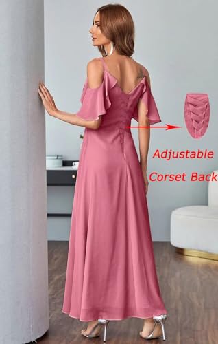 UZN Women's Chiffon Cold Shoulder Bridesmaids Dresses Long with Slit Formal Party Dress for Junior2