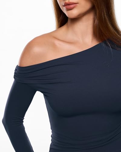 Image of INLYRIC Women's Inbarely Seasons Off The Shoulder Double Lined Long Sleeve Tops Going Out Slim Fitted Sexy T-Shirts