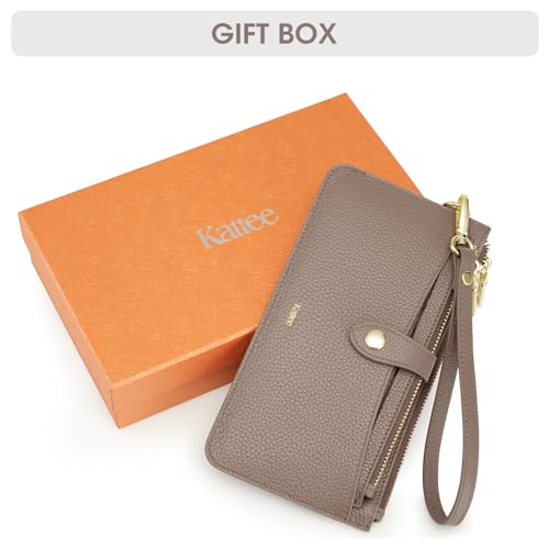 Image of Kattee Leather Wristlet Wallets for Women, RFID Wallets Women, Top Grain Leather Card Holder Phone Purses Clutch Bags