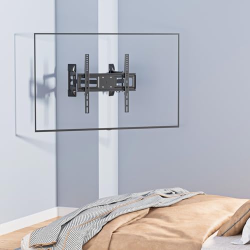 Image of WALI Corner TV Wall Mount for 26-55 inch Flat Curved TVs, Full Motion Corner Bracket for LED, LCD, OLED Screens up to 110lbs, 400x400mm Mounting Holes, Black