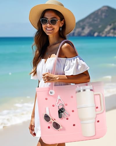 Image of LETGO Cup Holder for Stanley 30 oz 40 oz Compatible with Bogg Bag, Drink Holder for Simple Modern Rubber Beach Tote, Water Bottle Holder Attachment for XL Medium Small Bog Bag (White)