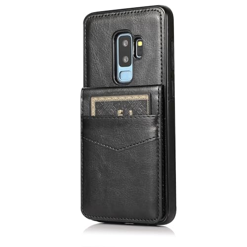 ADVDJBV Accesorio para teléfono Compatible con Samsung Galaxy S9 Plus Funda De Teléfono Piel Sintética Retro A Prueba Golpes, Tapa, Suave TPU Duro PC Mixta Protectora(Svart)