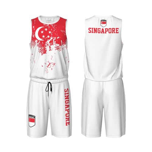 Singapore Flag Grain (2) Basketball Jersey Uniform Suit for Men Women Adults Training Athletic Set