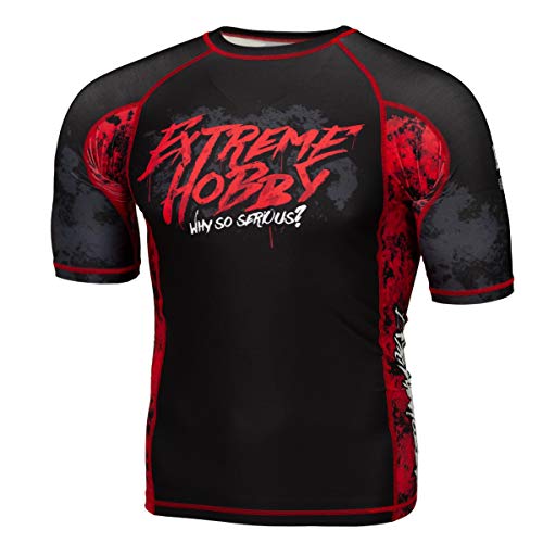 Extreme Hobby Camiseta de compresión de manga corta Rashguard Hardcore de entrenamiento para hombre, para artes marciales mixtas, fitness, boxeo, camiseta funcional de compresión para hombre,