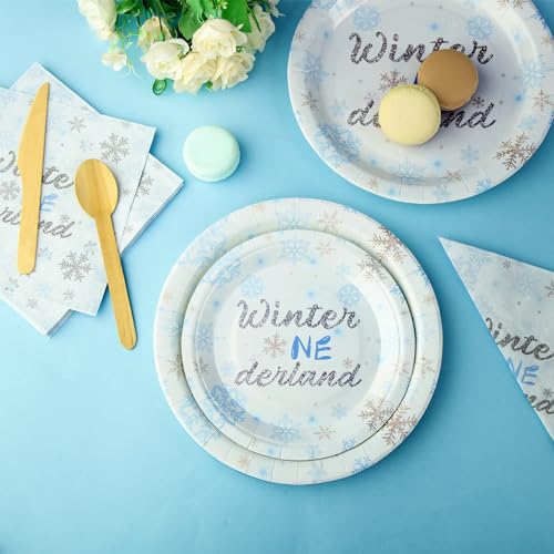 Assiettes flocons de neige bleu Hushee jetables et rigides pour buffet