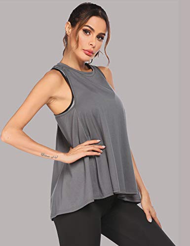 Womens Loose Fitting Tanks for Working Out Cotton Racerback Exercise Gym Long Active Tops Gray XX-Large - Thumbnail 6