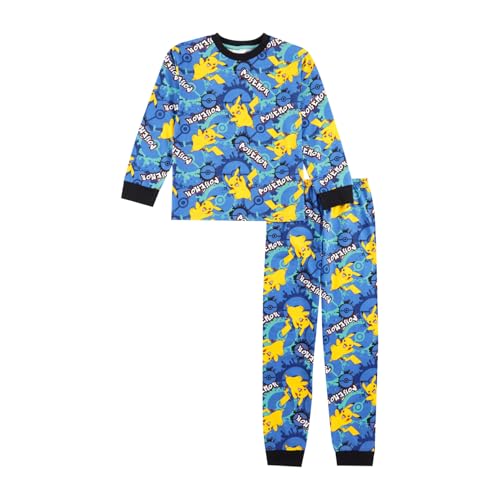 Pokémon Pijama para niños | Pijama largo Pikachu para niños | Regalos de anime para niños mayores | Ropa oficial de Pokemon, azul, 6-7 Years