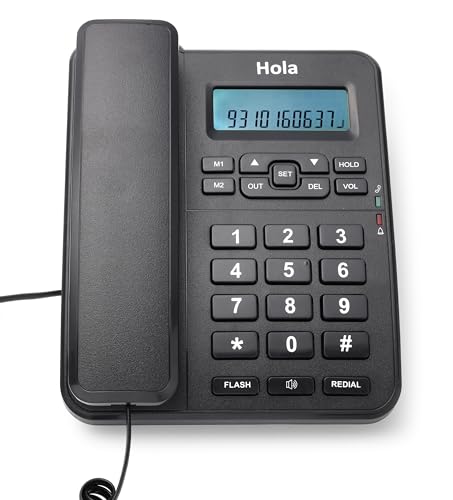 Image of Hola TF 630 Corded Telephone, Caller ID Display, 2-Way Speaker, Desk /Wall Mount, Black