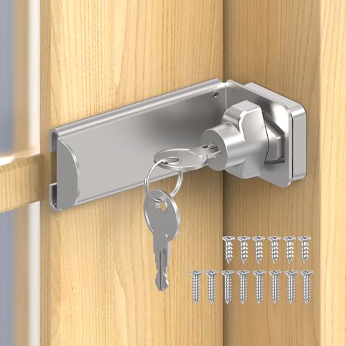 YogePote 90 Degree Right Angle Door Locks 3.3 Inch Thickened Sliding Hasp Latch for Inward Opening/Closet/Shed/Barn Door Cabinet - Heavy Duty Latch for Home Security (Silver 3.3In with Key-1PC)
