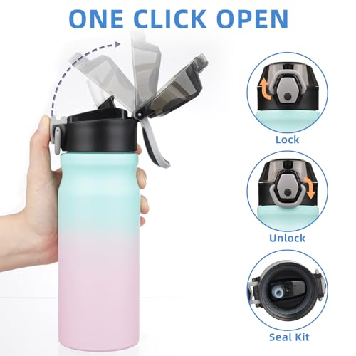 Image of BJPKPK 18 oz Water Bottle with Straw & Handle, Insulated Stainless Flask | Leak Proof Locking Lid, Thermal, Double Wall Vacuum, Keeps Hot /Cold, BPA Free, Dishwasher Safe, Travel & Sports, Bubble Gum