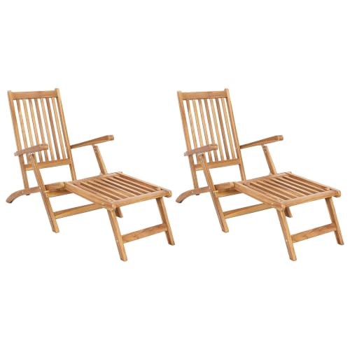 vidaXL Chaise de Deck Pliable 2 pcs Naturel Bois de Teck Massif, Chaise Longue en Teck Moderne, Ensemble détente extérieur, 5 Positions, Fauteuil Confortable pour Le Jardin